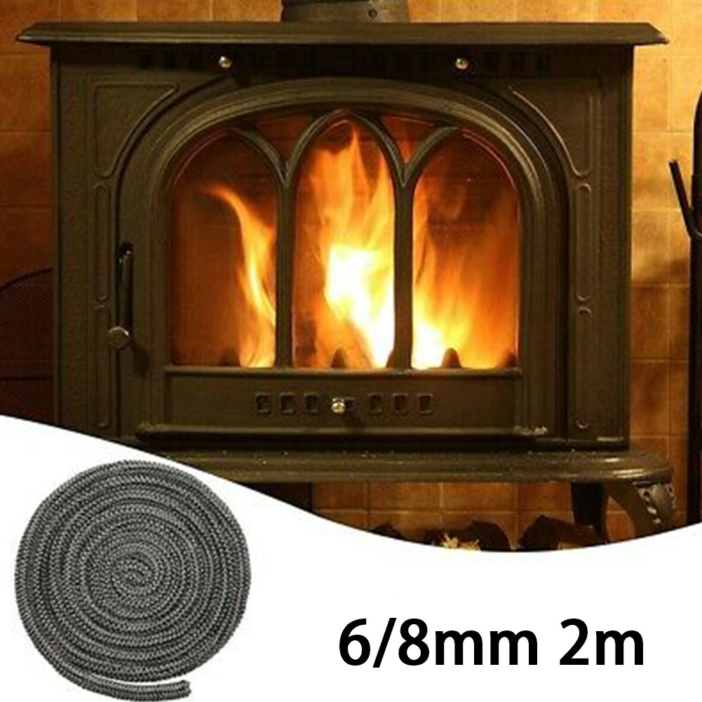 Stove Fire Rope Black Wood Burning Stove 6mm 8mmm 2m Length Log Burner Door Seal High Temperature Stove Heating Fireplaces Part