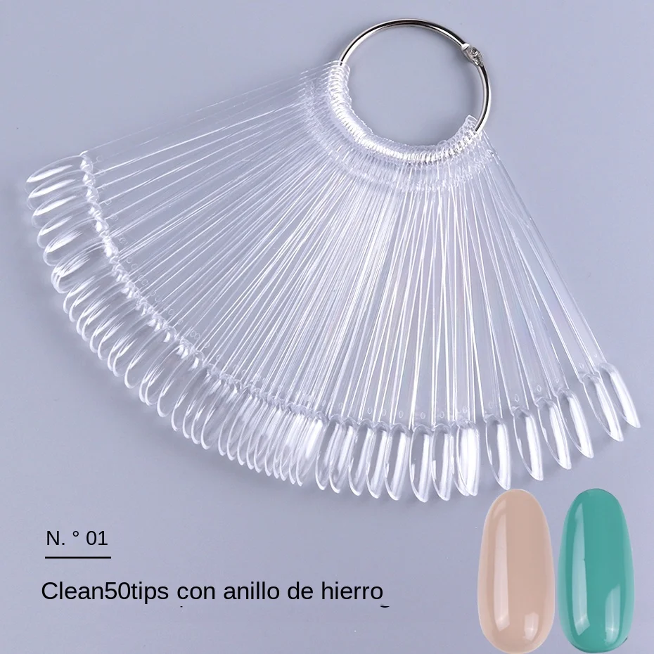 50 Uds. Puntas de exhibición de uñas postizas, tabla de colores natural transparente, estilo abanico ovalado, muestra de esmalte de Gel UV, paleta, herramientas de práctica de manicura