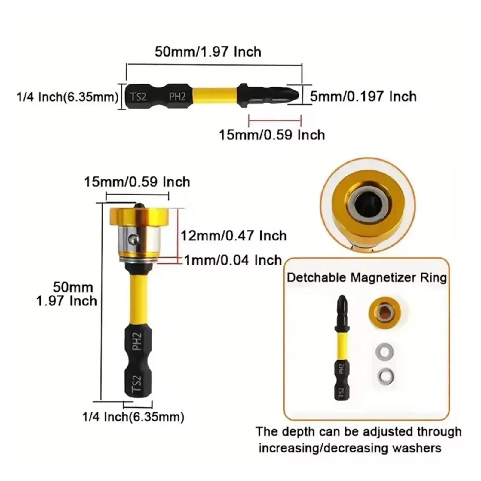 Rafford Magnetic Drywall Screwdriver Bit Set, 1/4" Hex Shank, Phillips Head for Hand/Power Drills, Rust-Resistant Plated Metal,