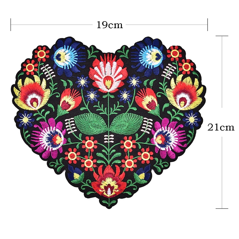 Parches de apliques bordados de flores en forma de corazón para ropa, apliques para planchar, 1 ud.