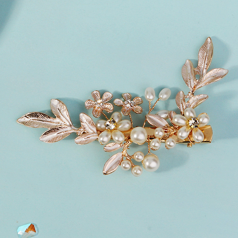 Flower Leaf Pearl Rhinestone Hair Clip Luxury Bridal Headpiece Hair Accessories Fashion Bridal Barrettes
