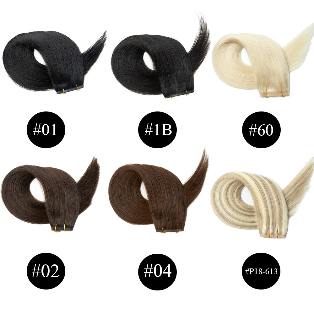 Extensions de cheveux humains blonds invisibles à double languette, trame à trous droits 613, Extensions de trame à trous XO naturels noirs et bruns