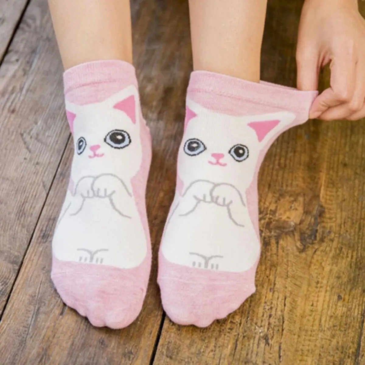 5 par/set calcetines tobilleros de gato lindo de dibujos animados para mujer transpirables perfectos para la moda del día a día