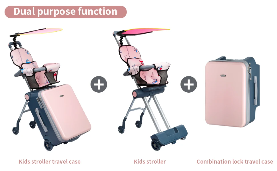 Viagem com estilo com malas grandes com design de assento infantil e rodas giratórias, bagagem rolante expansível de 20 polegadas