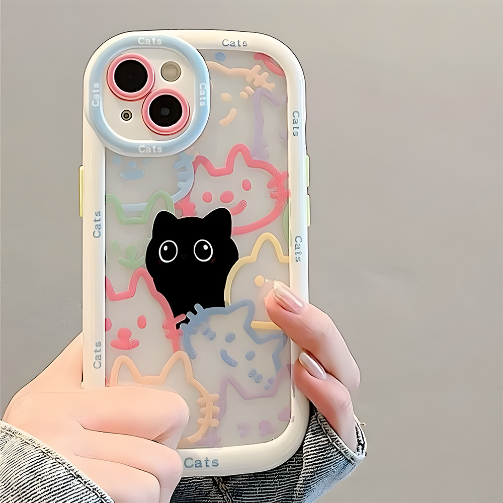 Cut Cat Aninal Phone Case For iPhone 13 Funda iPhone 11 14 15 16 Pro Max 12 XR X Xs 7 8 Plus  SE 15pro 13pro Silicone Soft Cover