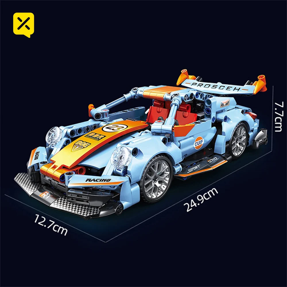 Técnico Racing Sport Car Building Blocks, MOC, Veículo Mecânico, Supercar Puzzle, Cidade Veículo, Brinquedos para Crianças, 523Pcs, 1:18 Modelo, 911TS