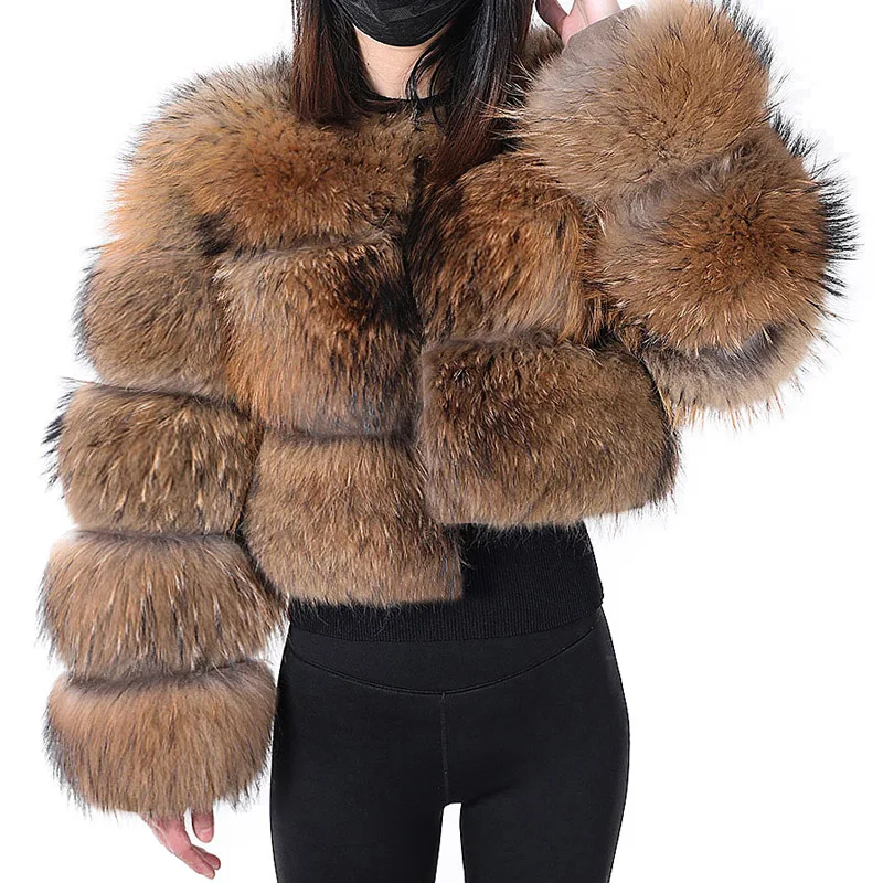 2025Maomaokong Echt Pelzmantel Frauen Natürliche Waschbären Pelz Jacke Weibliche Winter Warme Fuchs Pelzmantel Hohe Qualität Langarm Mit hut