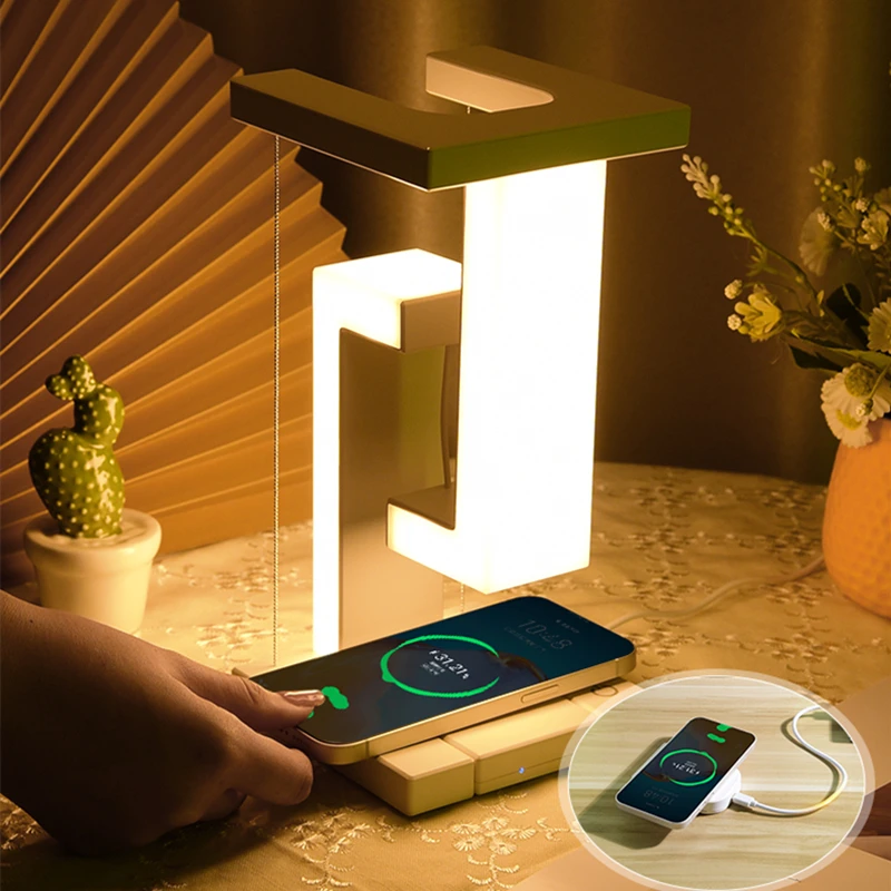 Novidade lâmpada flutuante com carregador sem fio removível de 10 W luz decorativa para quarto/escritório