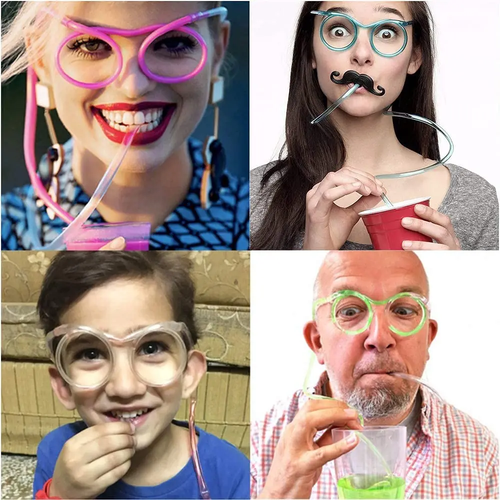 面白いソフトメガネストローベビー柔軟な飲料チューブ子供クレイジー DIY ストロークリエイティブおもちゃ子供の誕生日パーティーおもちゃアクセサリー