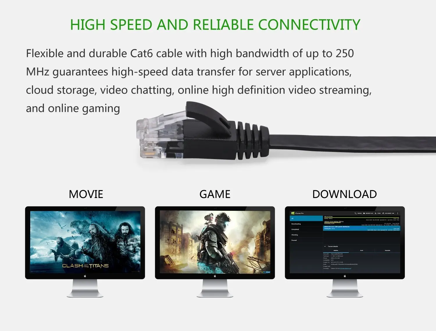 6 Gói 15Cm 50Cm 1M 2m3m5m10m 30M 98FT Cáp CAT6 Dẹp UTP Mạng Ethernet Cáp RJ45 miếng Dán Cường Lực Cáp LAN Đen/Xanh Dương/Màu Trắng