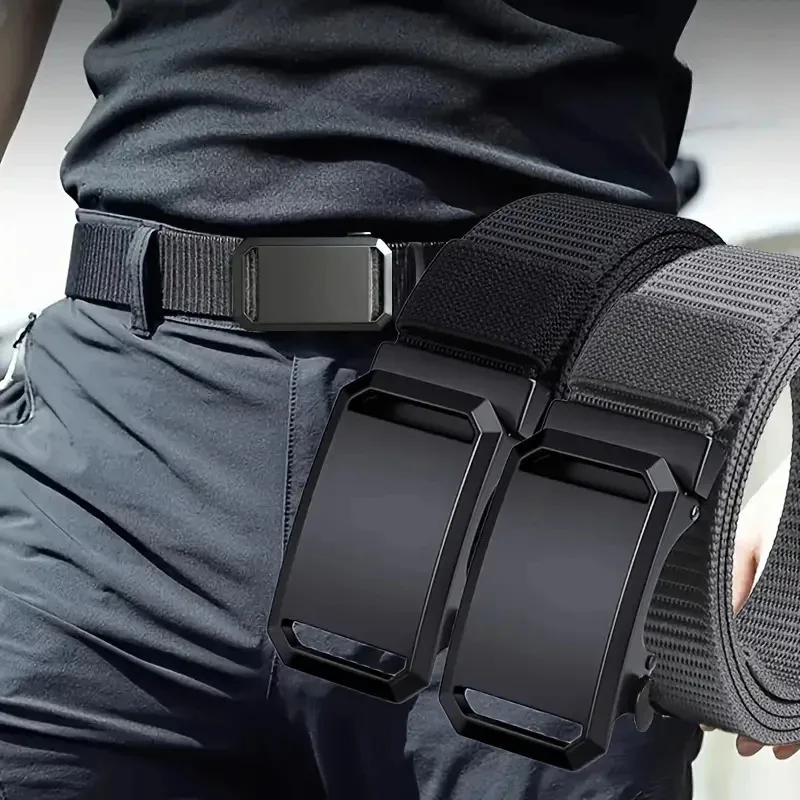 Novo cinto de fivela automática, lona tático workwear casual ao ar livre calças de treinamento militar cinto para homem