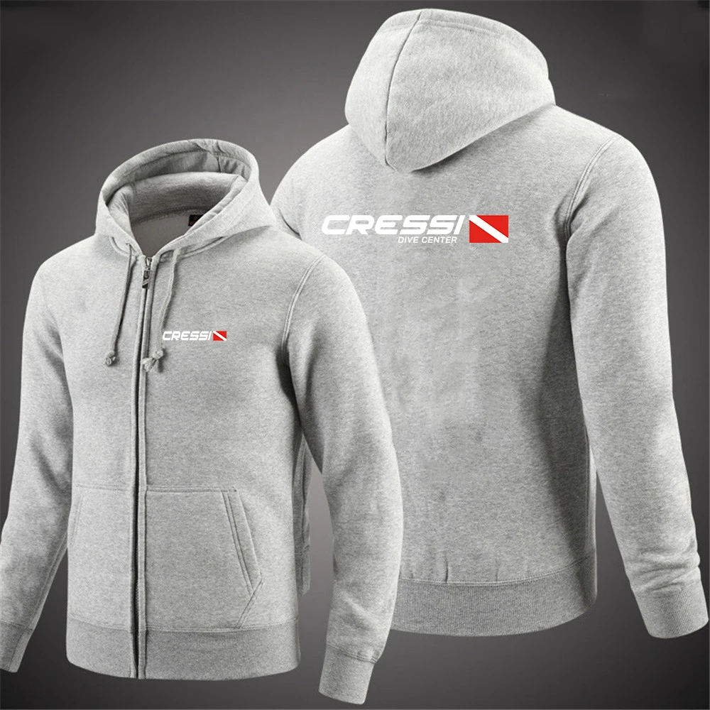 스쿠버 다이빙 Cressi 2024 남성용 새 긴 소매 인쇄 솔리드 컬러 지퍼 후드 자켓 캐주얼 패션 스웨트 풀오버 탑
