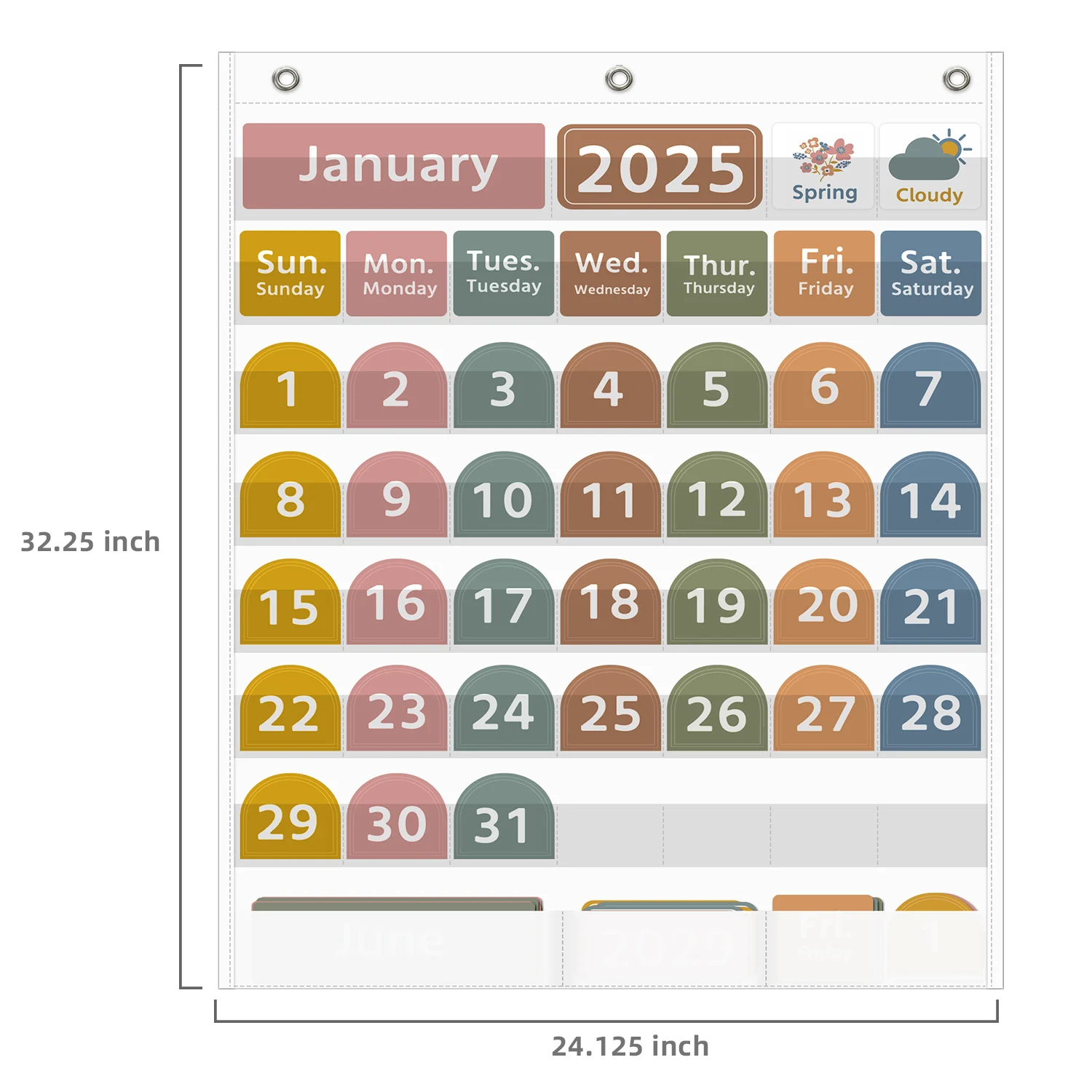 Large Classroom Calendar Pocket Chart with 96 Cards White Monthly Weather Pocket Chart for Kids Learning