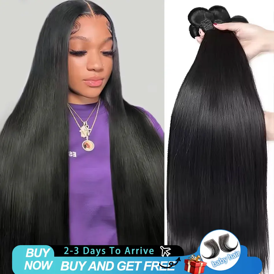 30 40 50 Polegada feixes de cabelo humano em linha reta 100% não processado cabelo remy brasileiro 16a extensões de cabelo humano 2/3/4 pacotes para mulher
