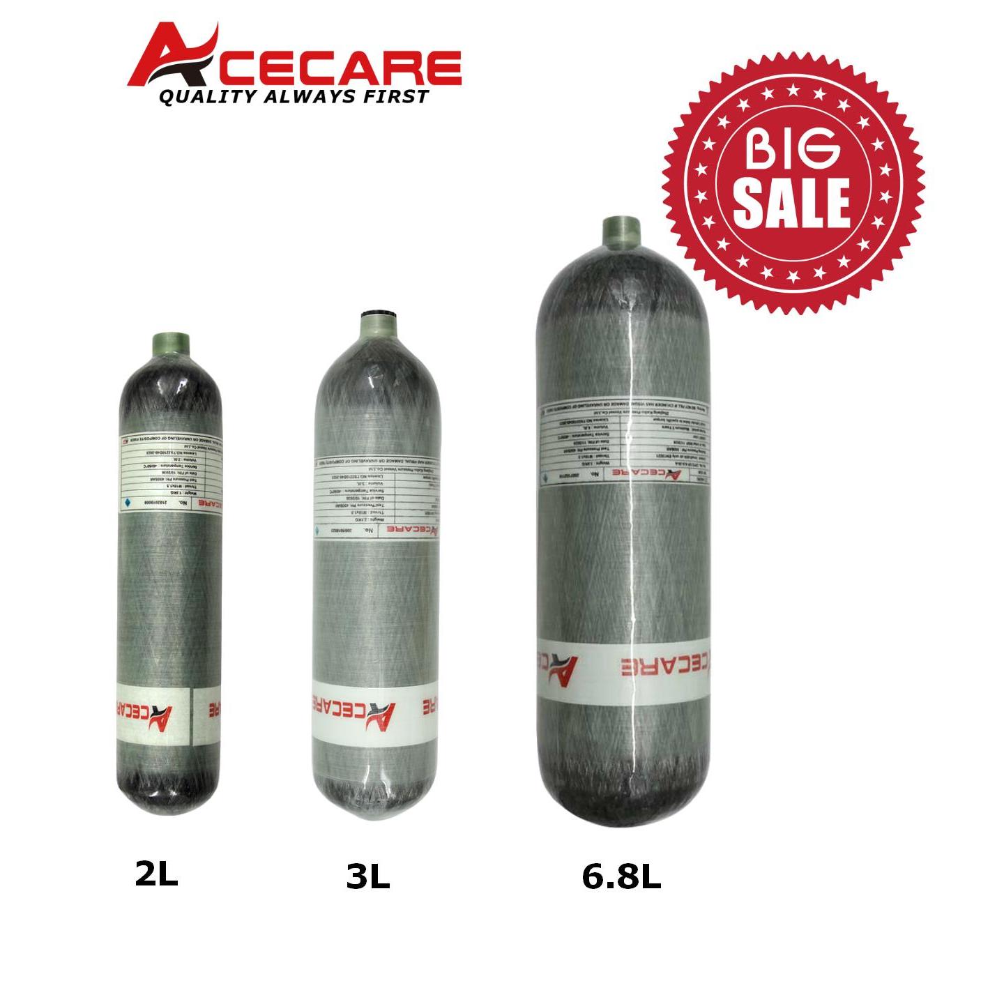 ACECARE 4500Psi 300Bar 30Mpa 6.8L/3L/2L Koolstofvezel Cilinder Hogedruk Tank HPA Luchtfles voor Duiken Scuba M18 * 1.5