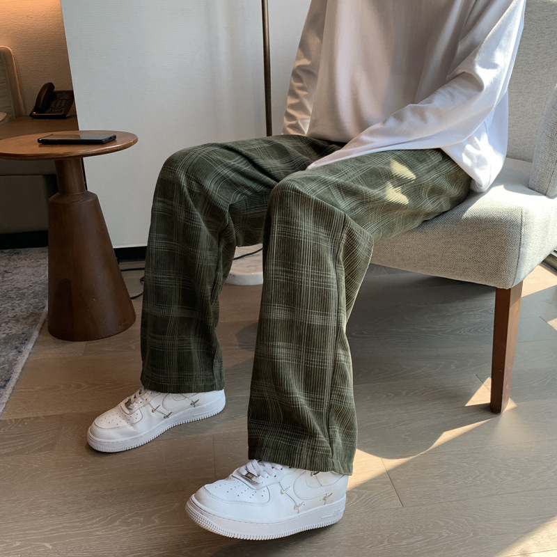 男性市松カジュアルパンツルーズストレートコーデュロイパンツスウェットパンツ男のファッションストリート 2023 春の新ヒップホップズボン