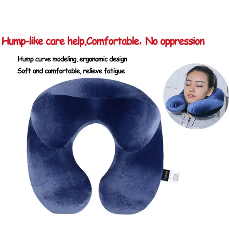Almohada de viaje en forma de U para avión, almohada inflable para el cuello, accesorios de viaje, almohada cómoda para dormir, textil para el hogar, azul