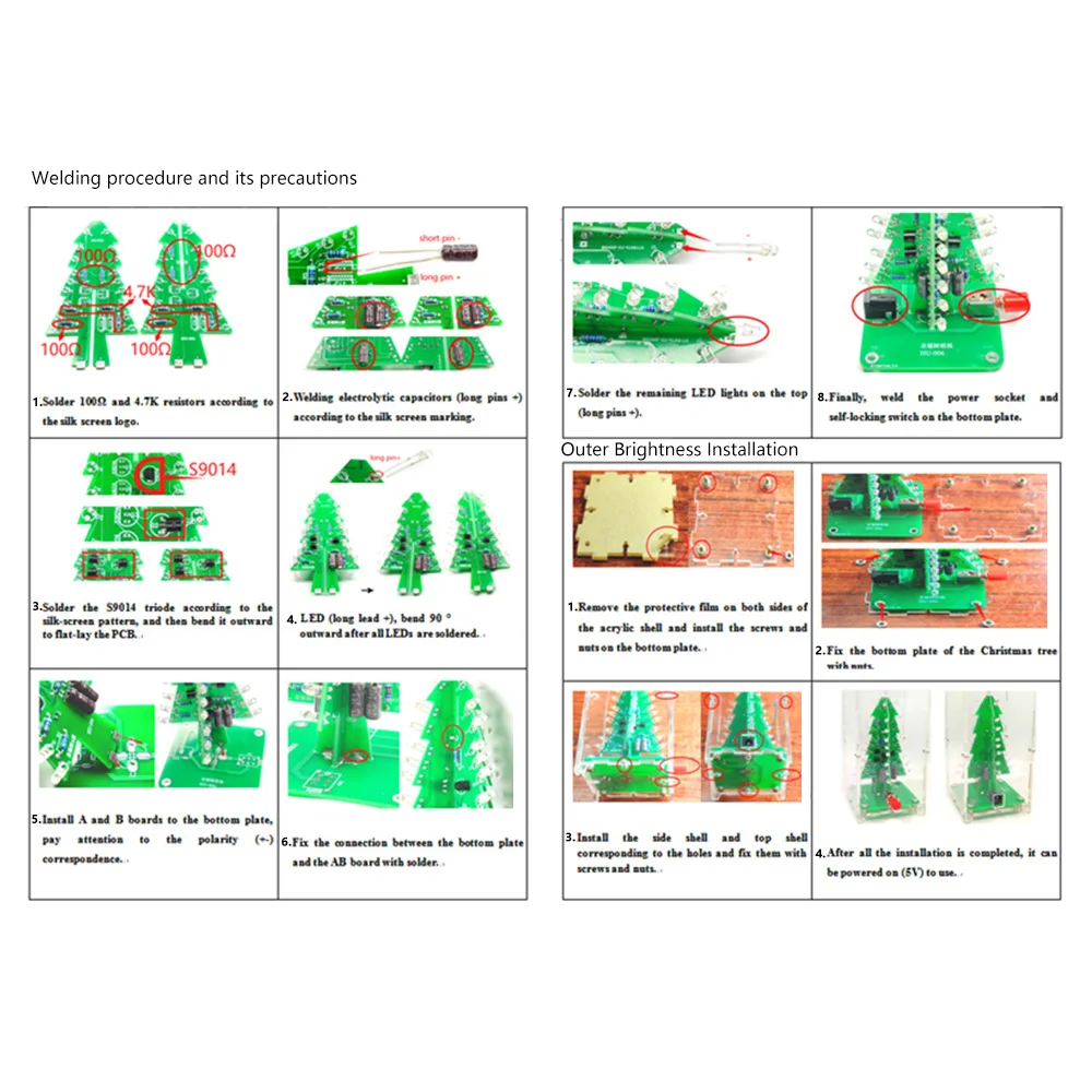 Kit DIY de árbol de Navidad LED colorido con tema navideño, Kit de circuito de Flash LED, Kit de práctica de soldadura divertida electrónica