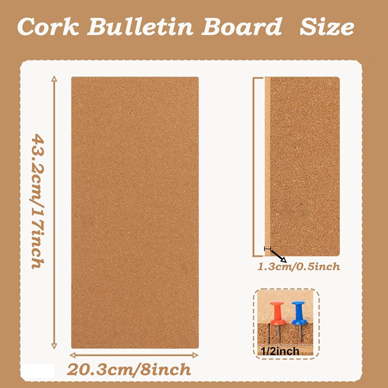 Top-Cork Board Bulletin Board, Small Rectangular Pin Board For Wall, Self-Adhesive Cork Board For Office, School And Home