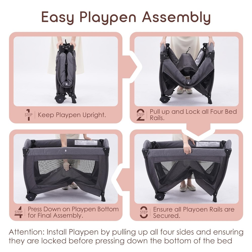 Deluxe Nursery Center, Foldable Playard for Baby & Toddler, Bassinet, Mattress, Changing Table for Newborn(Black)