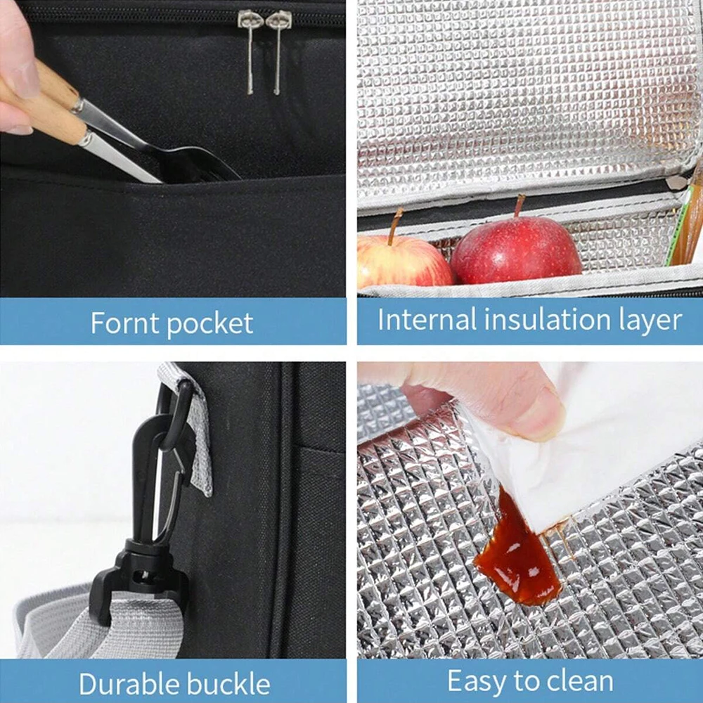 Capacidad de mano con bolsa aislante con correa para el hombro, bolsa para lonchera, bolsa de almuerzo impermeable gruesa para estudiantes. -zmt