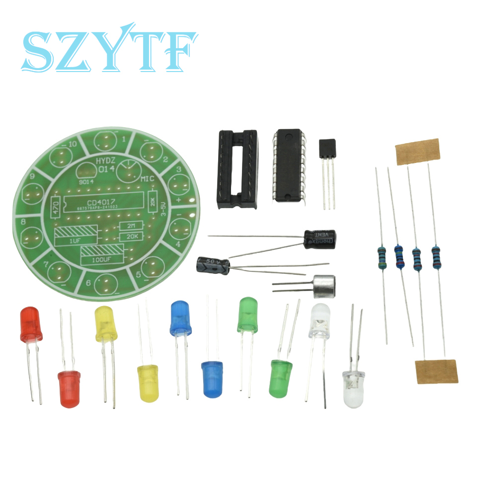 CD4017 Colorful Voice Control Rotating LED Light Kit Electronic Manufacturing DIY Kit Spare Parts Student Laboratory