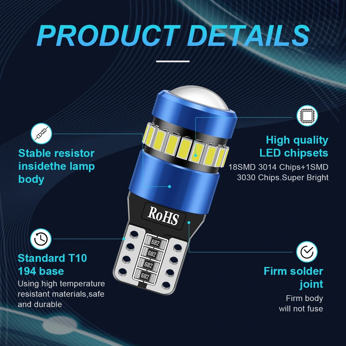 2 uds T10 W5W LED CANBUS sin Error 12V luces interiores laterales de coche 168 194 3030 SMD BMW Audi luces interiores de coche superbrillantes