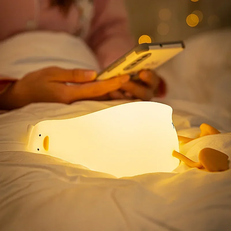 Mentira plana pato torneira luz da noite luz ambiente lâmpada de cabeceira presente luz recarregável lâmpada mesa atmosfera