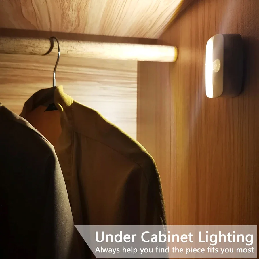 1-5PCS Luce notturna a LED con sensore di movimento Lampada da cucina wireless alimentata a batteria AAA per camera da letto Armadio Scale Corridoio