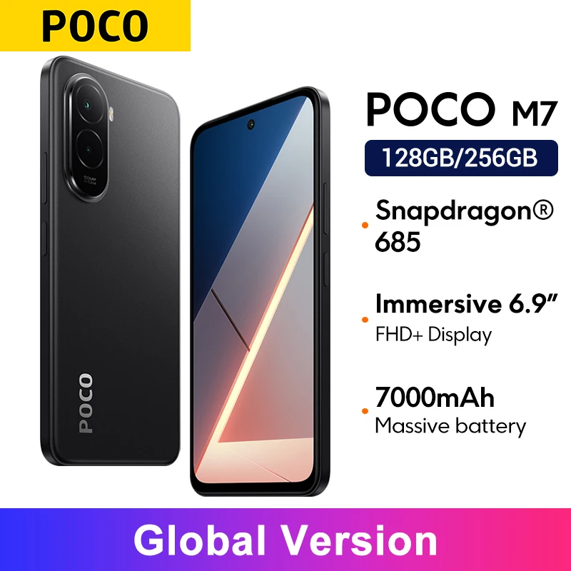 Versione globale POCO M7 Snapdragon 685 Smartphone Immersive 6.9" 144Hz FHD + Display Batteria 7000mAh 33W Ricarica NFC