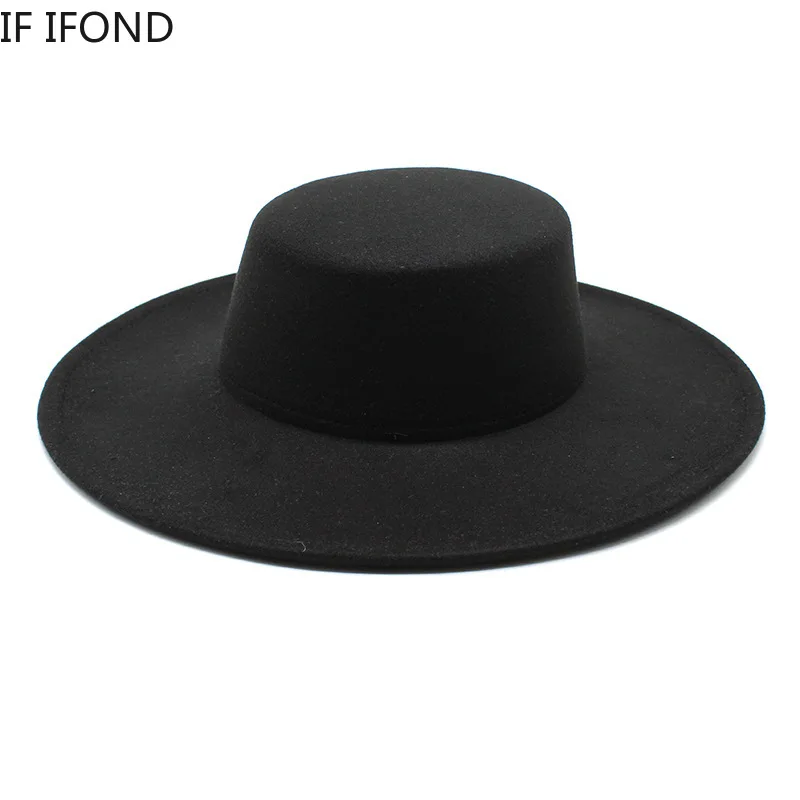 Phụ Nữ Pháp Mũ Lớn Rộng Vành 10CM Nón Fedora LEN MÙA ĐÔNG Derby Cưới Jazz Nón Dẹt Đầu Cảm Thấy nón Lưỡi Trai