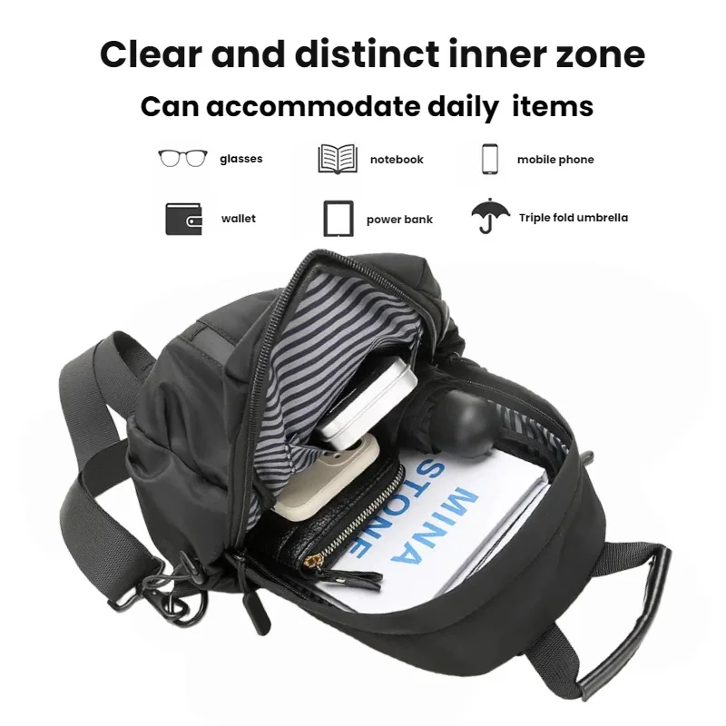 Bolsa de peito masculina multifuncional com interface reservada USB, adequada para montanhismo, viagens, trabalho, compras, ocasiões diárias