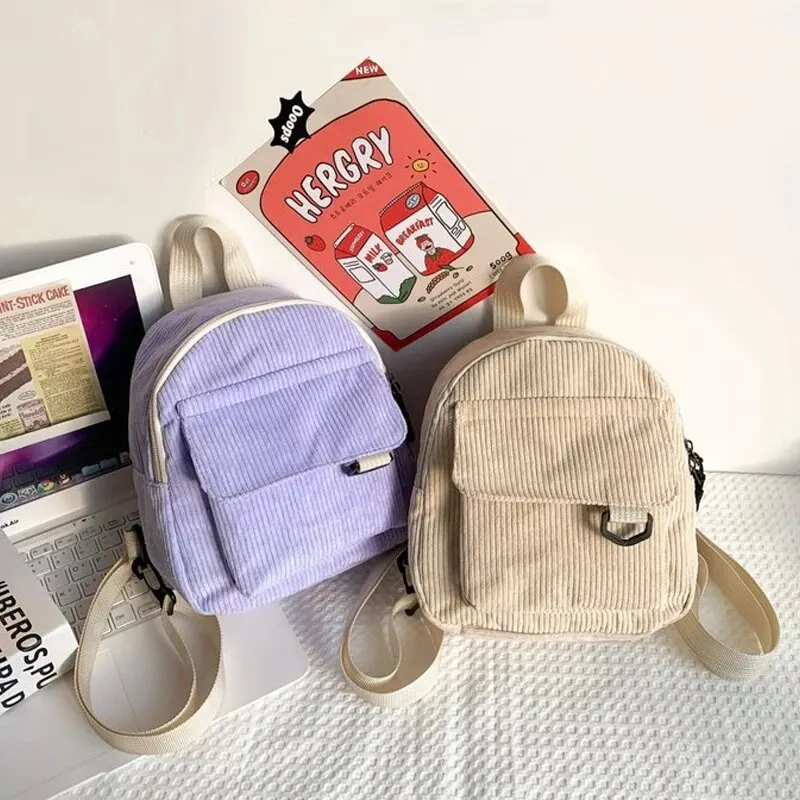 Mini zaino minimalista e versatile in velluto a righe per studenti e donne per viaggi nel tempo libero