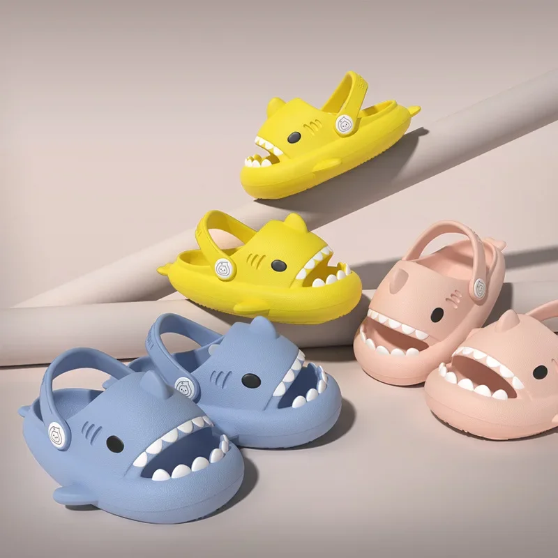 Tridimensional crianças tubarão buraco sapatos verão casa bebê antiderrapante sandálias plataforma bonito dos desenhos animados sola macia crianças slippe
