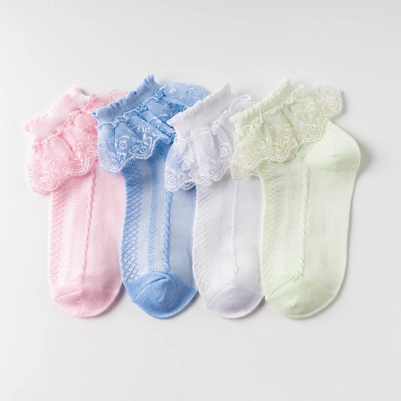 Calcetines de malla de encaje de algodón transpirable con volantes princesa niños tobillo calcetín corto blanco rosa amarillo para bebés niñas niños pequeños
