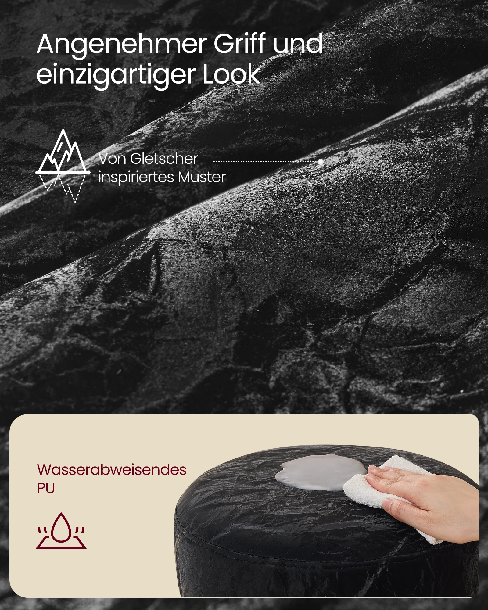 VASAGLE Schminkhocker, Schminkstuhl, Barhocker, höhenverstellbar, 360° drehbar, PU, Dicke Polsterung, für Schlafzimmer,modern