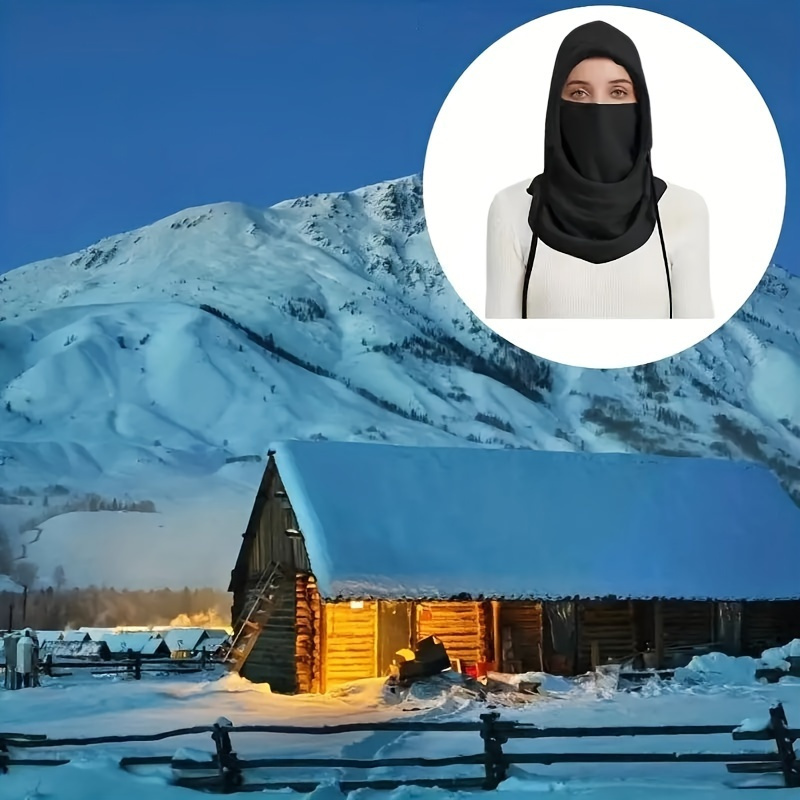 Pasamontañas de invierno unisex con capucha de punto, máscara a prueba de viento con cordón, gorro de punto cálido para motociclismo, clima frío