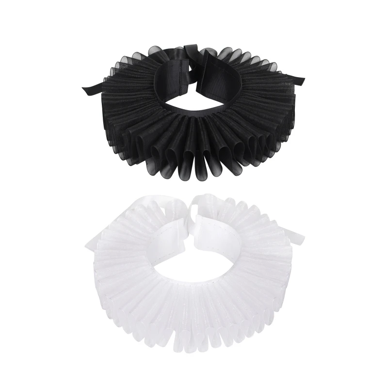 เอลิซาเบธ Ruffle Collar สีขาว Clown Collar Victorian คอ Ruff ฮาโลวีนสำหรับหญิงสาว