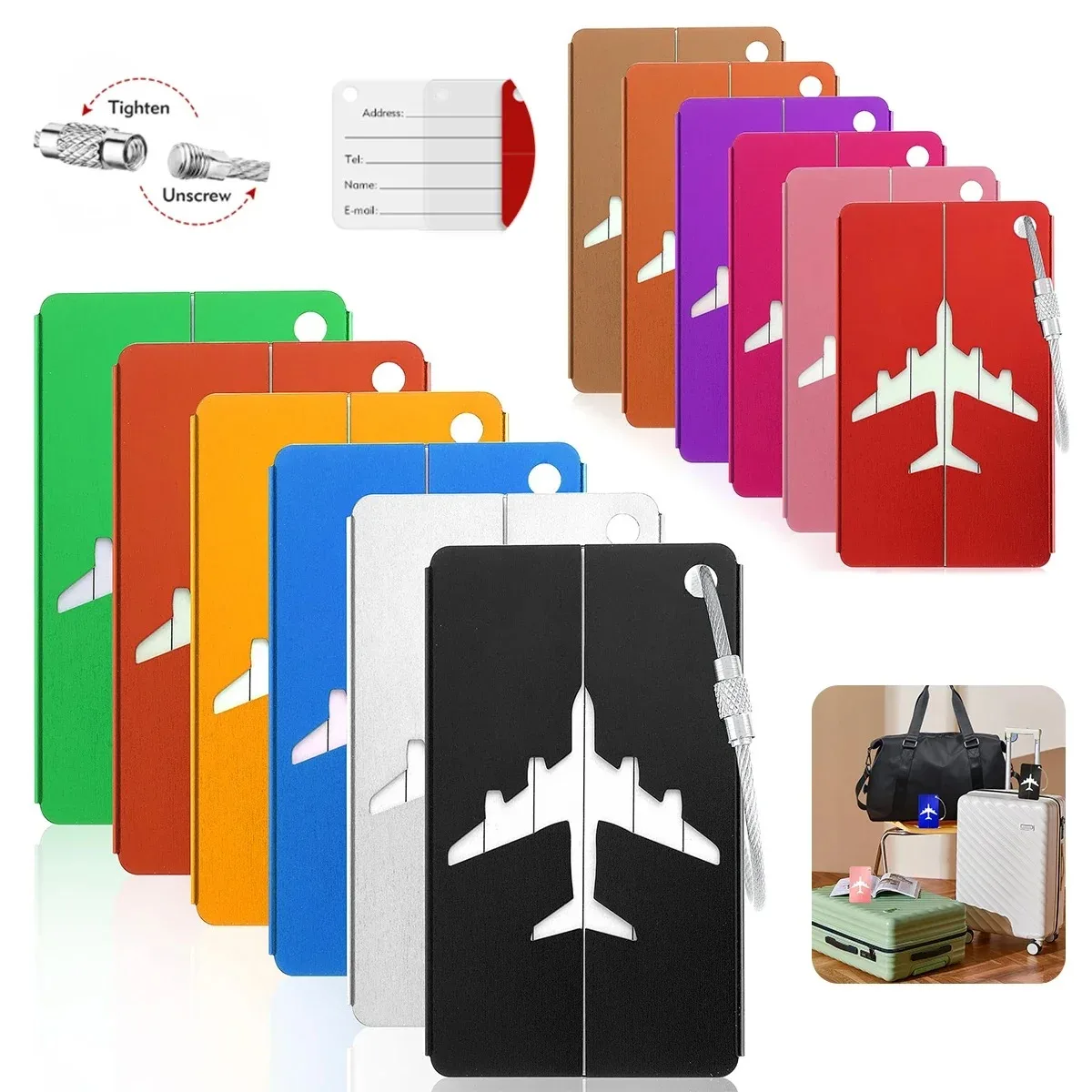อลูมิเนียมอัลลอยด์เครื่องบินแท็กกระเป๋าเดินทางชื่อกระเป๋าเดินทาง ID Card Anti-Lost สีทึบอุปกรณ์เสริมการเดินทาง