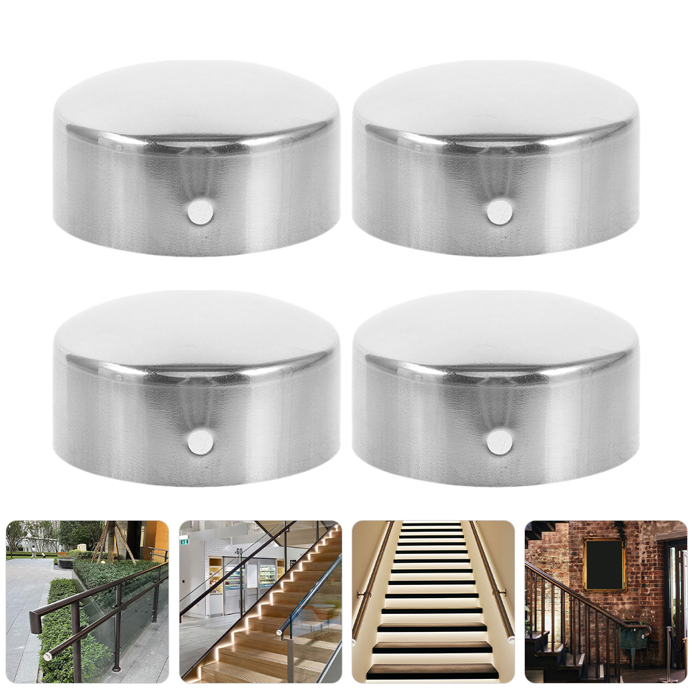 4 Pcs Handrail Tube Accessories Caps Stainless Steel Stair Column Staircase End Plugs for Stairs Railing