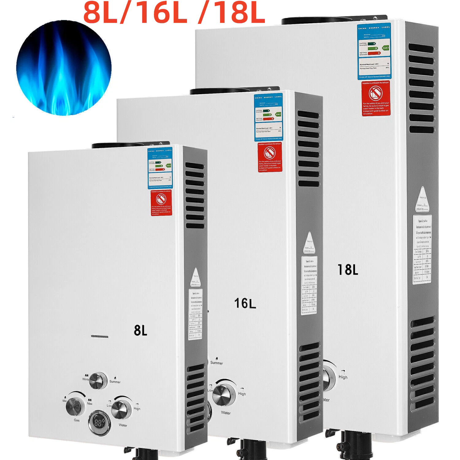 8/16/18L LPG Propaan Gas Tankless Boiler Instant Boiler Boiler voor Outdoor Camping met Douchekop Kit