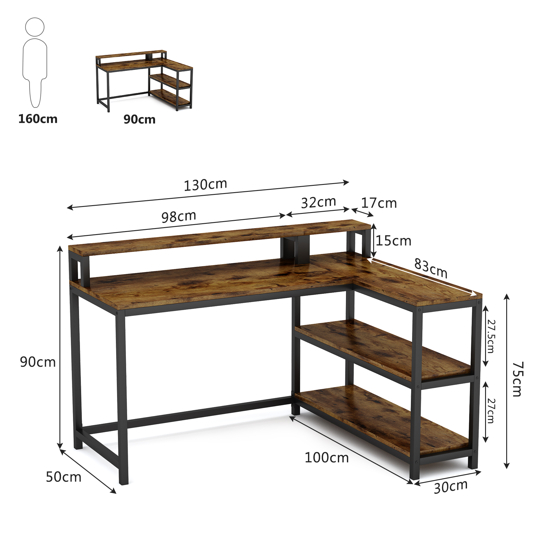 Tribesigns Computer Desk,Corner Desk With Monitor Stand, L-Shaped Writing Workstation with 3 Shelves for Home Office
