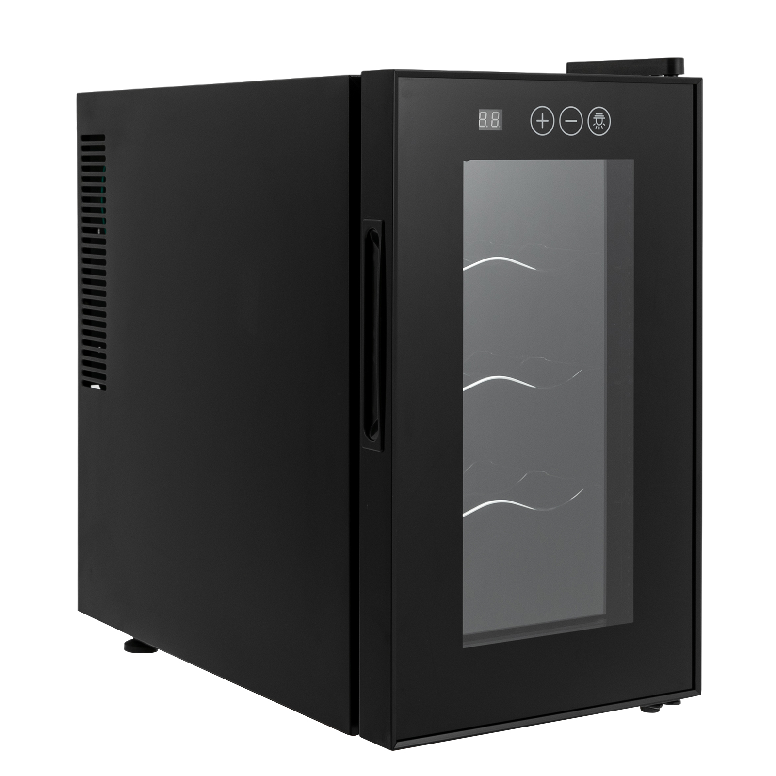 23L 8 Flaschen Weinkühlschrank Aufbewahrungsschrank Schwarz Halbleiterkühler 8-18 ° C Intelligente Temperaturregelung LED-Anzeige