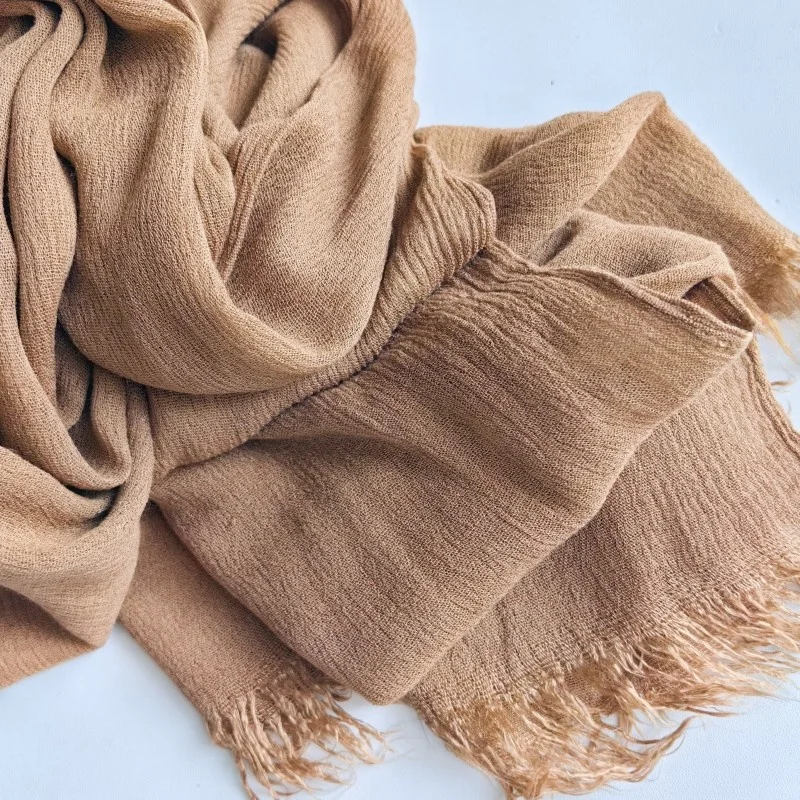 00% Rayon Single Color Cotton Two-Tip Scarf Folded Breathable Soft Polyester Scarf for Spring And Autumn Warmth Protection