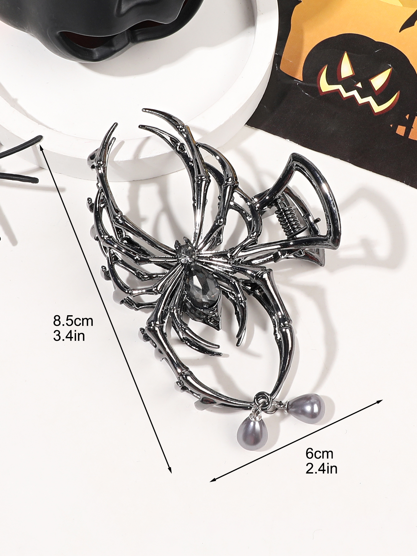 1Pcs Halloween Black Spider Hair Claw Clips z perłowym wzorem, metalowe gotyckie spinki do włosów Punk Mocne akcesoria do włosów