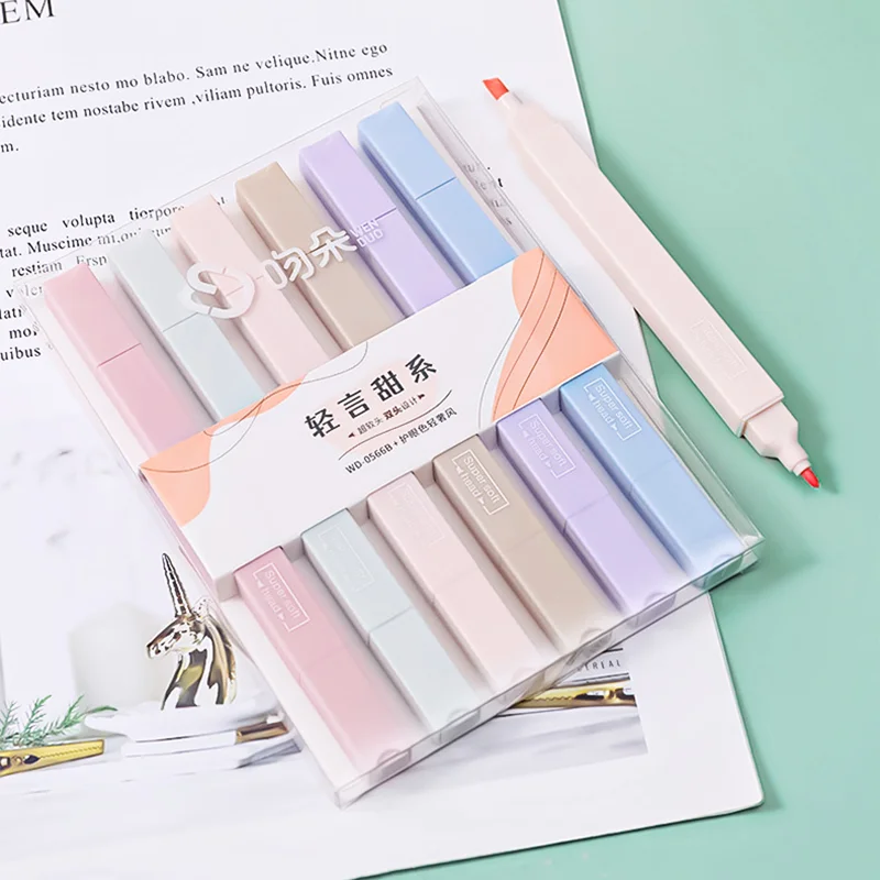 6 ชิ้น/เซ็ต Morandi สี Highlighter MARKER ปากกา Double-HEAD Highlighter ปากการายการเครื่องเขียน Back to School อุปกรณ์สาวของขวัญ