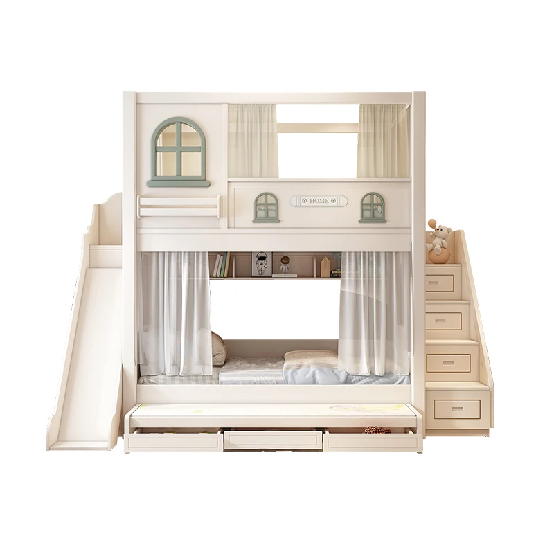 Children's bunk up and down Same width Castle bunk  High guardrail Two floors High and low bed Mother and child