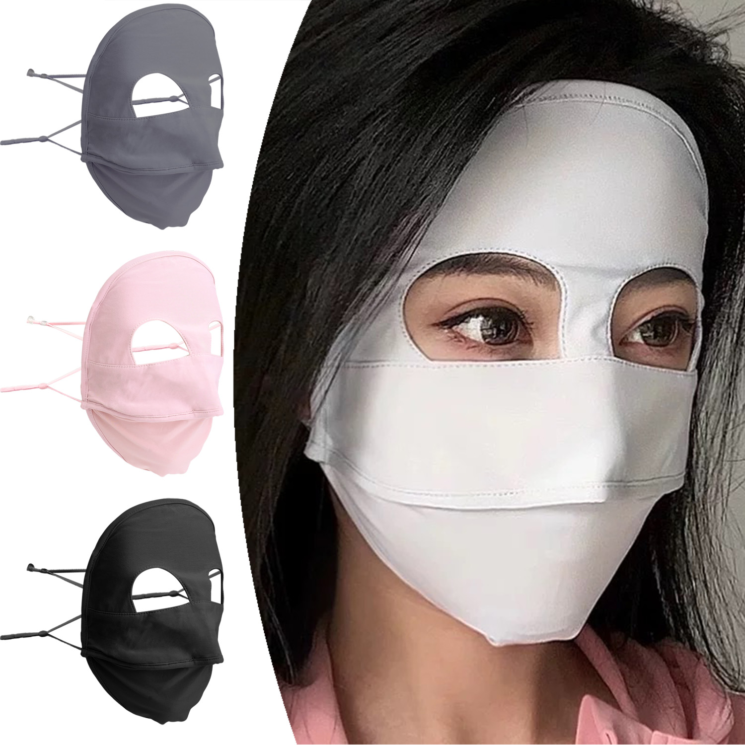 Masque facial d'été à couverture complète, masque de Protection solaire en soie glacée et Nylon, Protection solaire douce et respirante pour Sports de plein air, écharpe Anti-UV