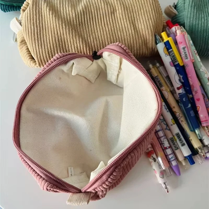 Creative Corduroy Pencil Case INS Style Large Capacity Toiletry Bag Zipper Pen Bag Office School Supplies,has random logo print