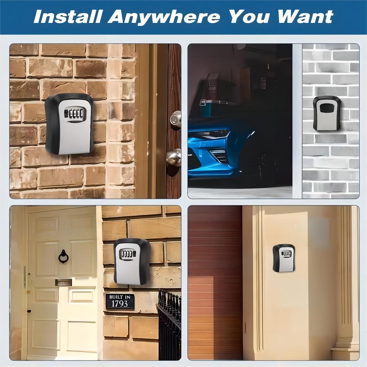 HEE RAK Key Lock Box 4 Digit Password ABS Metal Dial Storage Management Anti-theft Wall Mounted Large Space Safe Box